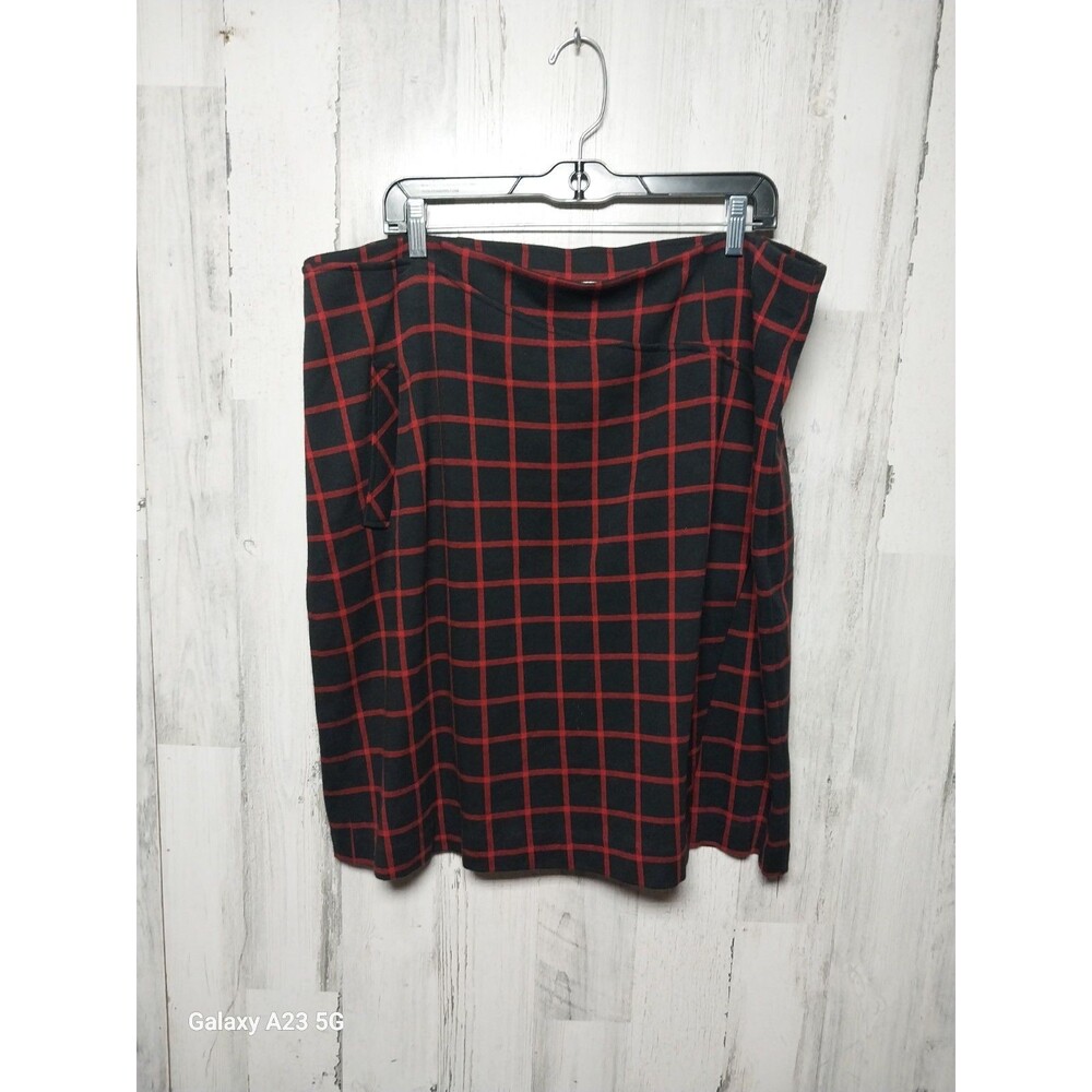 J Jill Faux Wrap Skirt Womens XL Windowpane Black Red Stretch Pocket